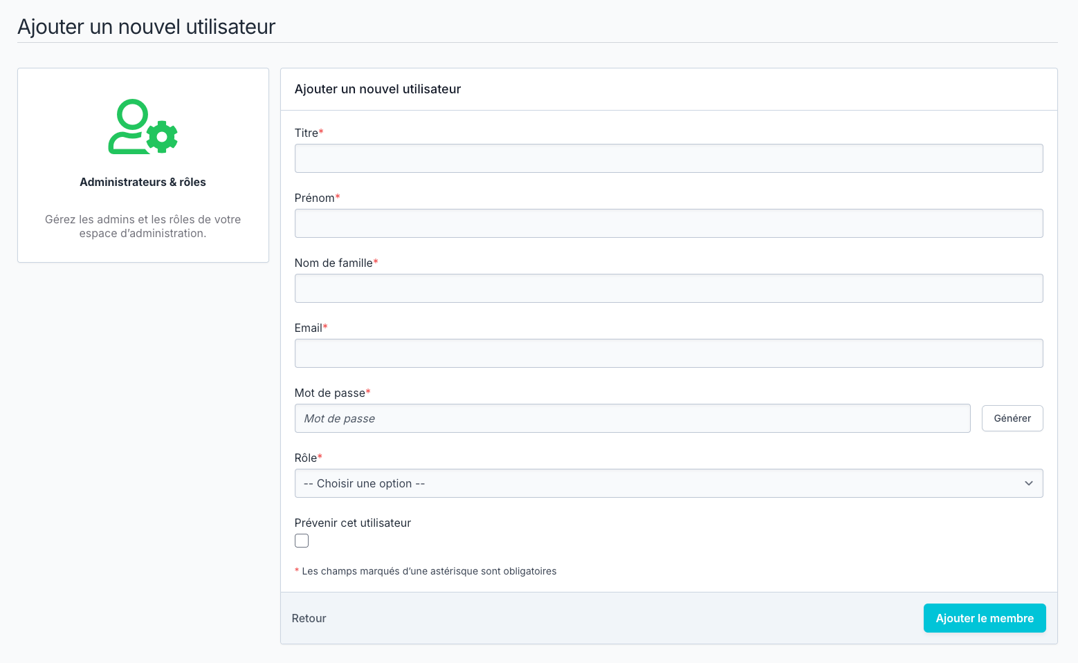 Ajouter un nouvel utilisateur au cockpit