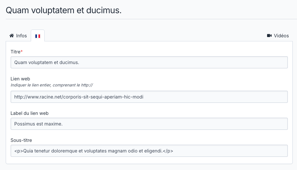 Lochness CMS Données traduites