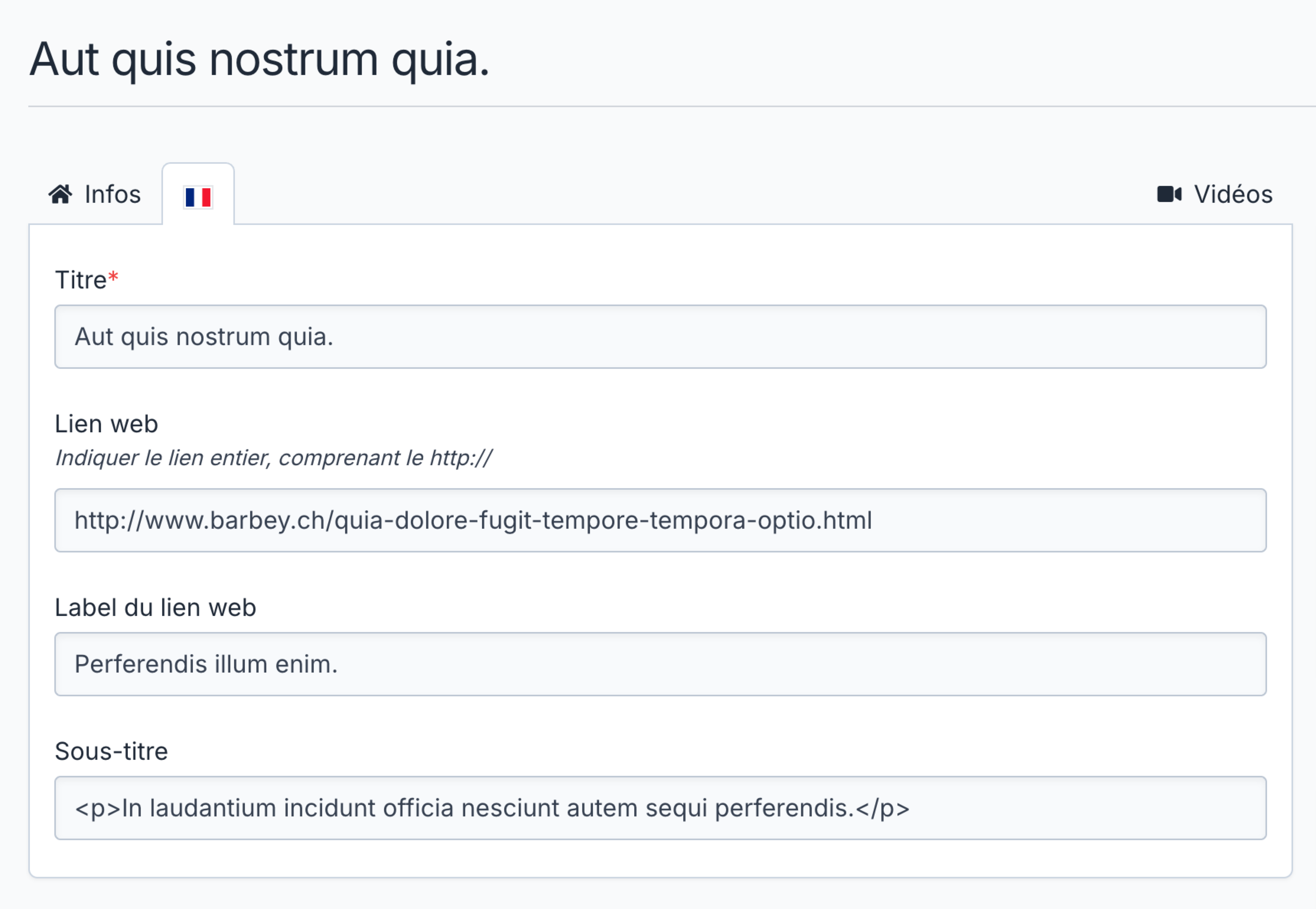 Lochness CMS Données traduites